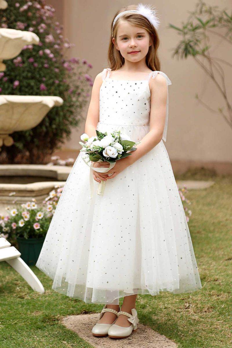 A-Line Midi Sparkling Tulle Flower Girl Dress CF0371 - COCOMELODY